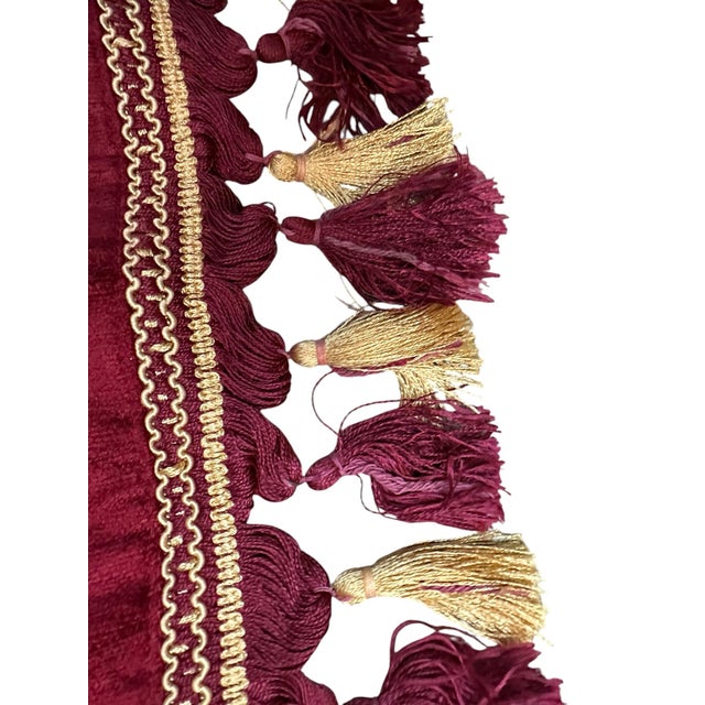 Burgundy Vintage Turkish Ottoman Style Velvet Accent Pillow Cover Burgundy Velvet Gold Tassel Fringe Maximalist Décor For Sale - Image 8 of 10