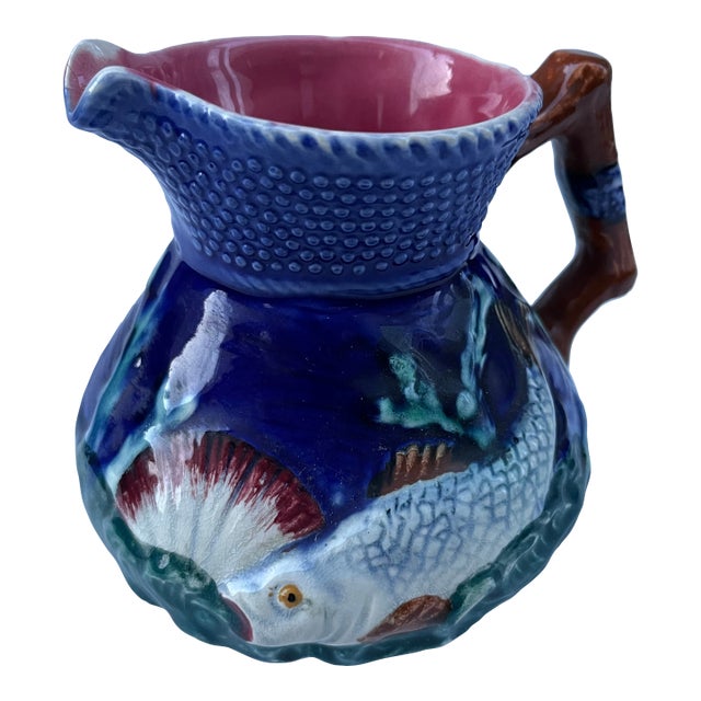 Early 20th Century Majolica Fish Pitcher For Sale