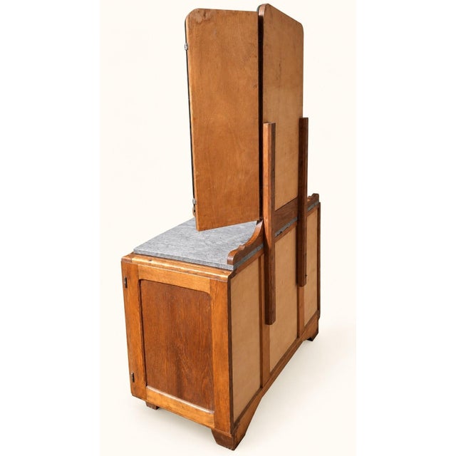 Art Deco Dressing Table in Oak and Marble with Triptych Mirror, 1930s For Sale - Image 3 of 13