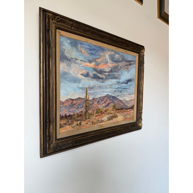 Beautiful 1970’s original oil on canvas desert landscape painting by Carolyn Kiser, Tucson, Arizona. This impressionist...