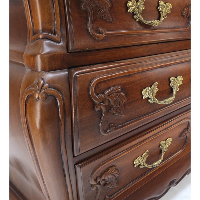 Bombe Country French Carved Cherry 3 Drawer Dresser Brass Hardware Pulls For Sale - Image 11 of 12