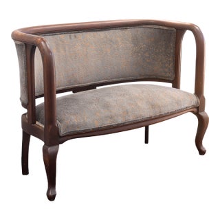 Vintage Curved Mahogany and Crushed Velvet Settee Bench For Sale