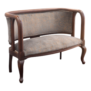 Vintage Curved Mahogany and Crushed Velvet Settee Bench