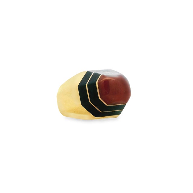 David Webb Carnelian & Enamel Ring, 18k Gold, 1970s, Size 6.5 For Sale In Miami - Image 6 of 13