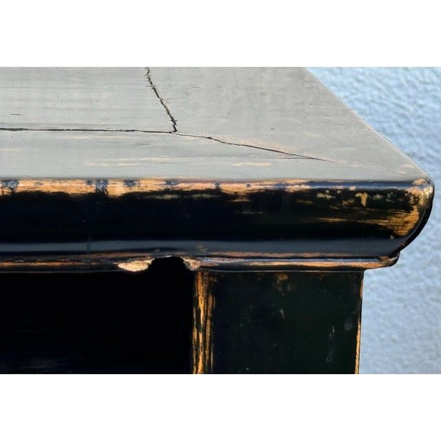 Pair of Vintage Chinese Chests / Night Tables : Vintage Wood Ebony Lacquer With Brass Hardware and Beautiful Patina For Sale - Image 10 of 12