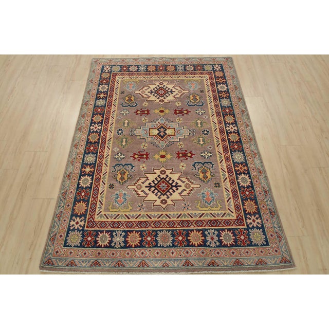Farmhouse Kazak Rug 5′ X 6’7” Brown Wool Tribal Hand-Knotted Oriental Carpet For Sale - Image 3 of 13