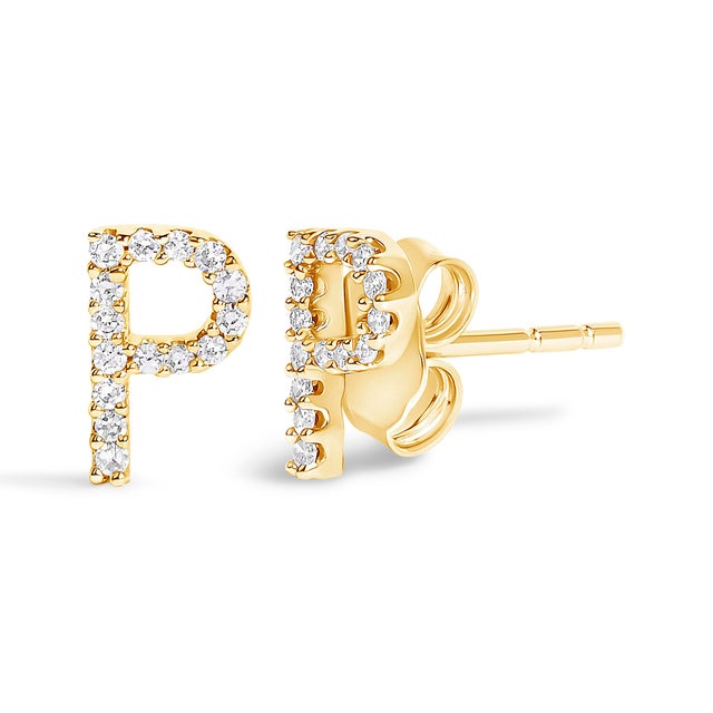 Expertly crafted to symbolize individuality and grace, this exquisite "P" initial stud earring is fashioned from radiant...
