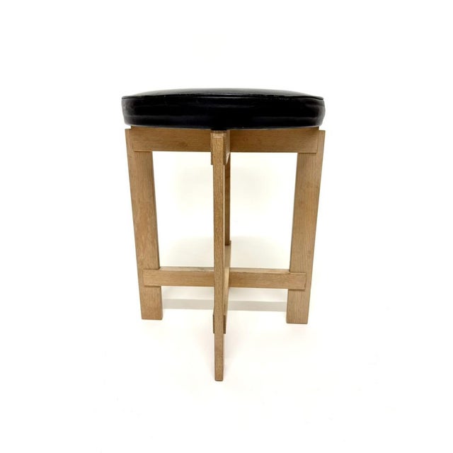 Swedish Oak and Leather Stool by Luxus, 1960s This piece has an attribution mark, I am sure that it is completely...
