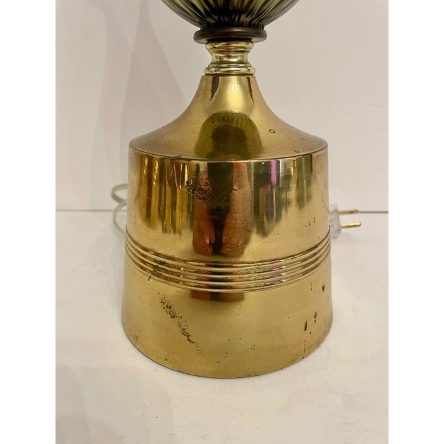 Italian swirled grey glass table lamp on patinated brass plated base, 1960s. Newly rewired with new 3 way socket, clear...