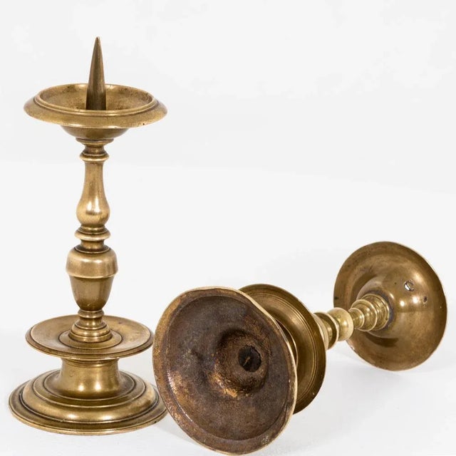 17th Century Brass Candlesticks , Set of 2 For Sale - Image 4 of 5