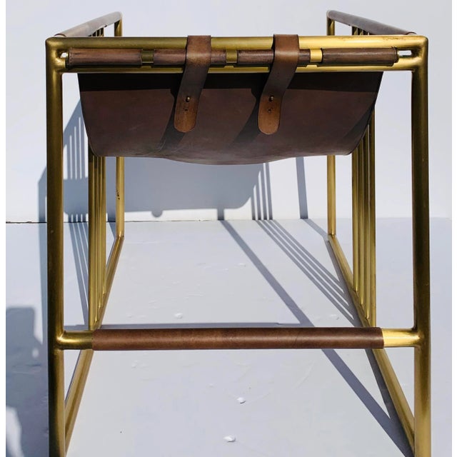 Baker Furniture Company Baker Modern Dark Rustic Brown Leather Sling Chair For Sale - Image 4 of 8