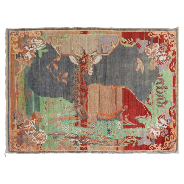 Early 20th Century Jolly Deer Pictorial Karabagh Conversation Rug For Sale - Image 9 of 18