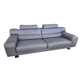 Roche Bobois Leather Couch With Adjustable Headrests and Lumbar Cushion For Sale