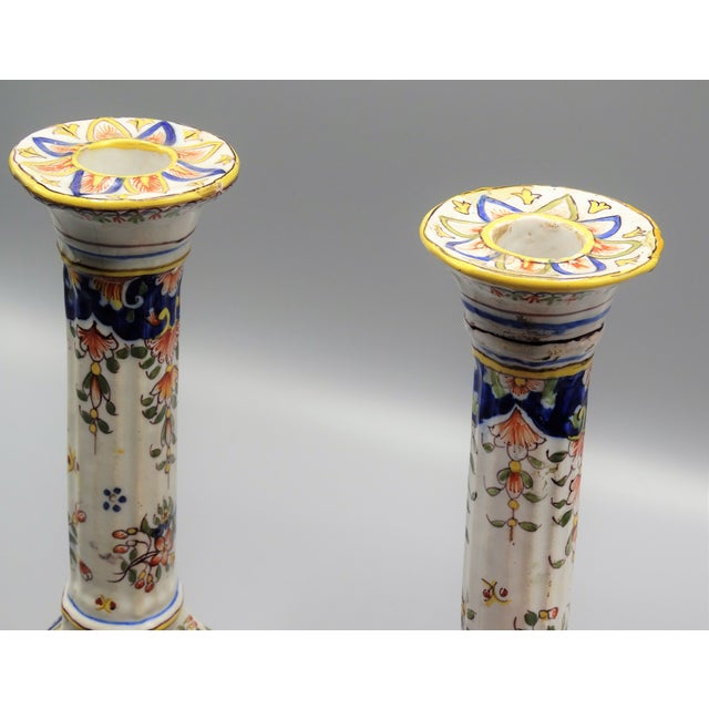 French Faience Candlesticks, Pair Hand Painted Chairish