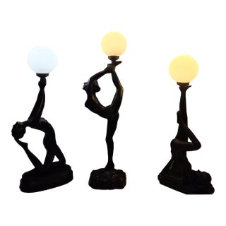 1970s Art Deco Style Nude Lady Table Lamps - Set of 3 For Sale