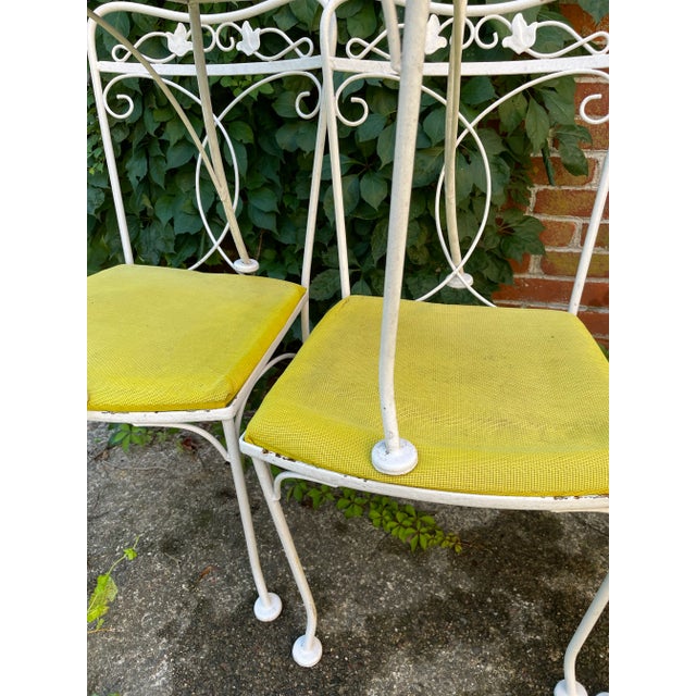 White Vintage Wrought Iron Outdoor Patio Chairs Set of 6 For Sale - Image 8 of 11