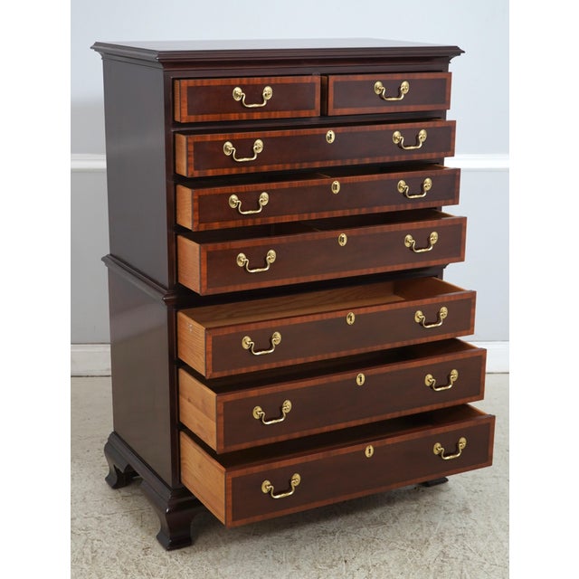 Traditional Councill Banded Mahogany High Chest of Drawers For Sale - Image 3 of 15
