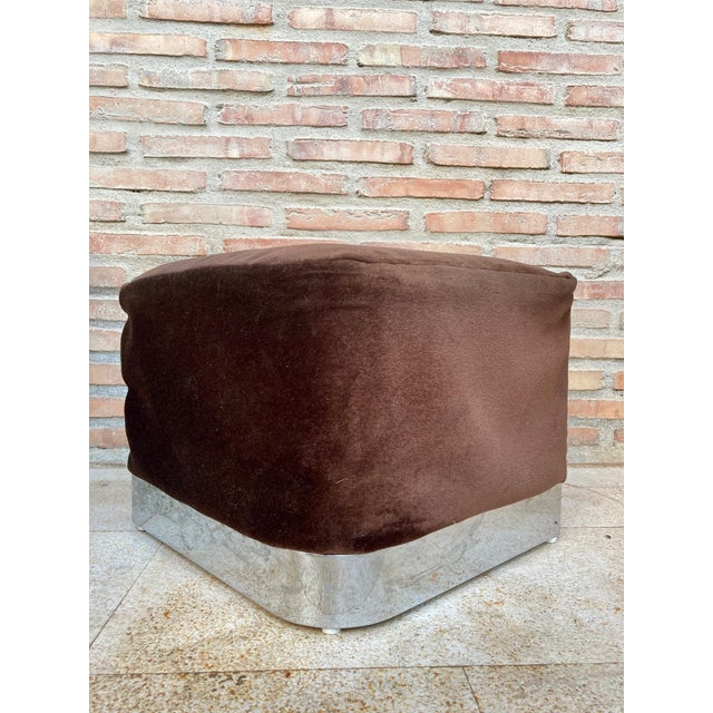 Mid 20th Century Square Smoked Glass and Steel Coffee or Side Table with Four Nesting Stools, 197 For Sale - Image 14 of 18