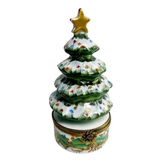Vintage Limoges Christmas Tree Trinket Box For Sale