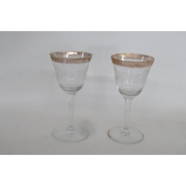 Transparent 18pc Paneled Glassware Set Gold Border Crystal Goblets Etched Floral Motif 5112b For Sale - Image 8 of 18