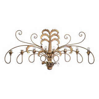 Wrought Iron Wall Sconce with Gilded Leaf and Palm Tree Decorations For Sale