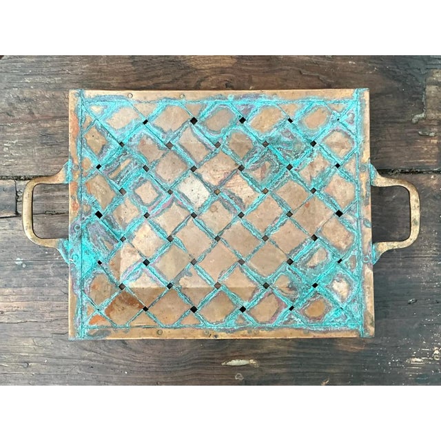 Vintage Patinated Copper Lattice Tray For Sale - Image 10 of 12