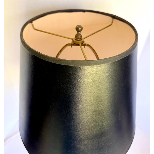 Vintage Neoclassical Whitewashed Carved Wood Urn Table Lamp With Black Shade For Sale - Image 4 of 11