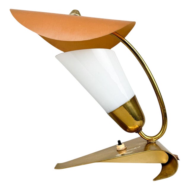 Art Deco Brass & Milk Glass Table Lamp, 1930s For Sale