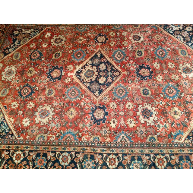 Antique Persian Mahal Sultanabad Rug, Hand-Knotted Wool, Geometric Pattern, Rust-Red & Navy, 10x12 For Sale - Image 15 of 16