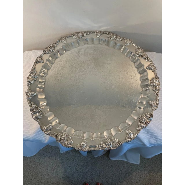 Silver 1920s Large English Silverplated Serving Tray Platter For Sale - Image 8 of 13