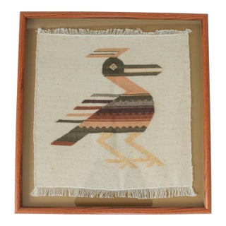 Vintage Framed Handwoven Bird Tapestry For Sale