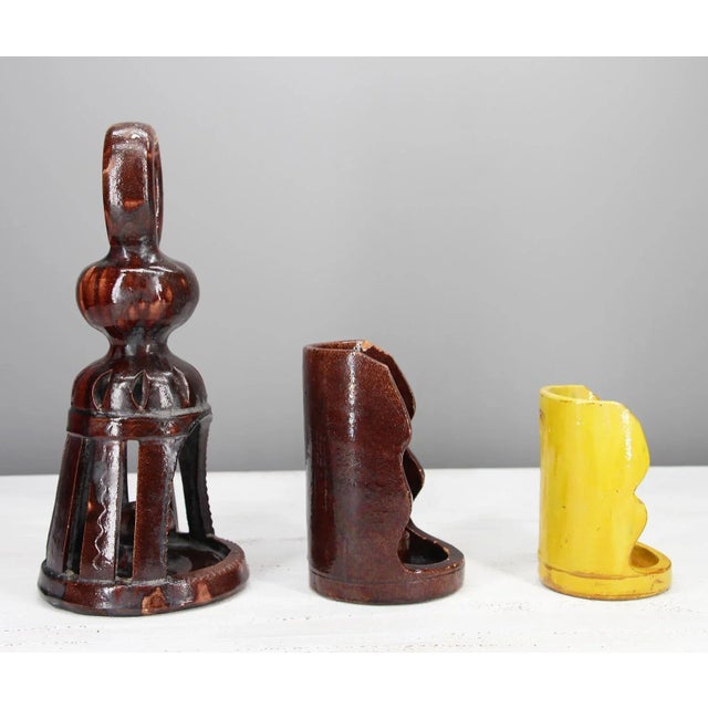 Rustic European 1940s Set of Three Rustic Glazed Earthenware Portuguese Provincial Lanterns For Sale - Image 3 of 11