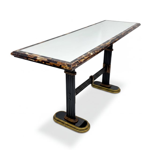 Traditional Maitland-Smith Neo-Classical Style Tessellated Horn & Cast Bronze Console Table For Sale - Image 3 of 5