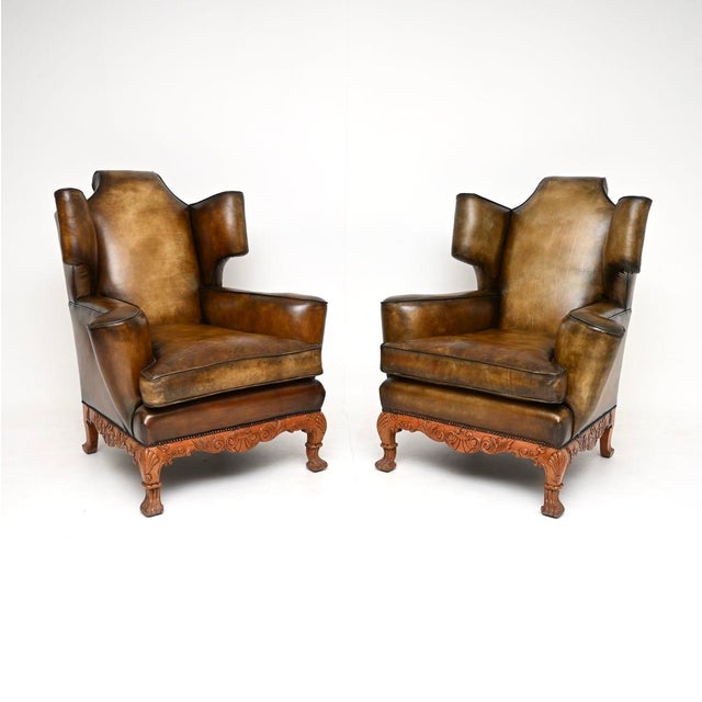 Vintage Leather Wing Back Chairs, 1920s, Set of 2 For Sale - Image 11 of 11