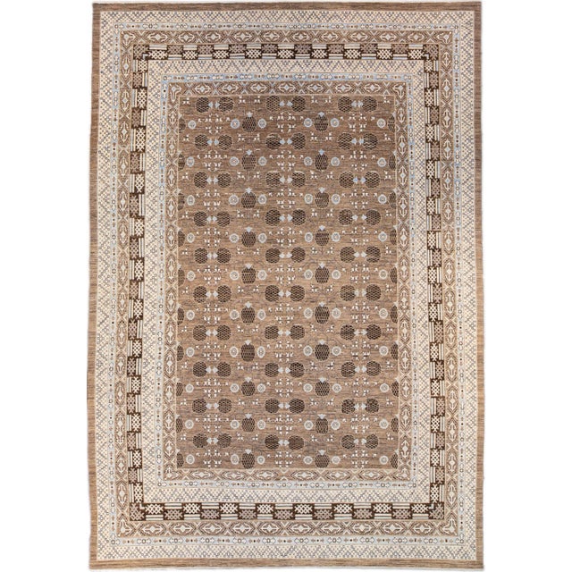 Modern Khotan Style Handmade Geometric Brown Oversize Wool Area Rug For Sale - Image 9 of 9