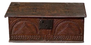 18th Century Antique William & Mary Carved Oak Bible Box Dated 1717