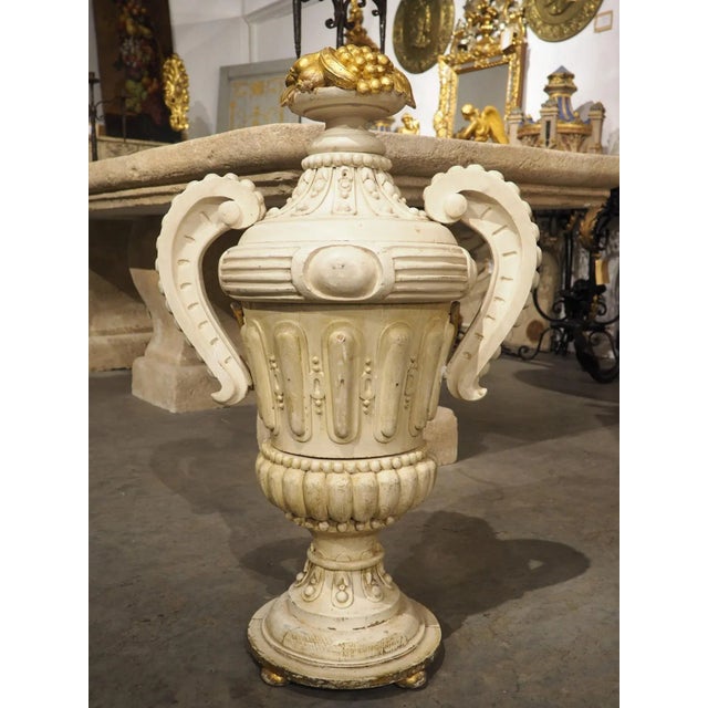 A Tall 19th Century Carved and Lacquered Wooden Urn From Florence Italy For Sale - Image 10 of 12