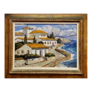 Hernando Villa -1940s California Seaside Village W/ Ocean View-Oil Painting