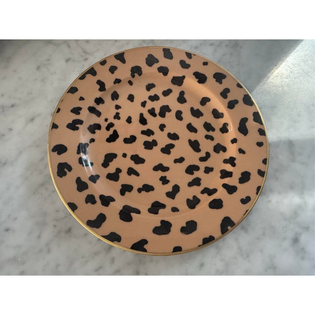 Elegant set of eight leopard dinner plates and eight leopard salad/dessert plates made by Eschenbach exclusively for...