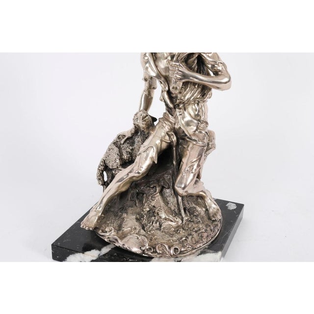 Antique Italian Silvered Bronze Sculpture of Shepherd and Lamb, 1800s For Sale - Image 10 of 15