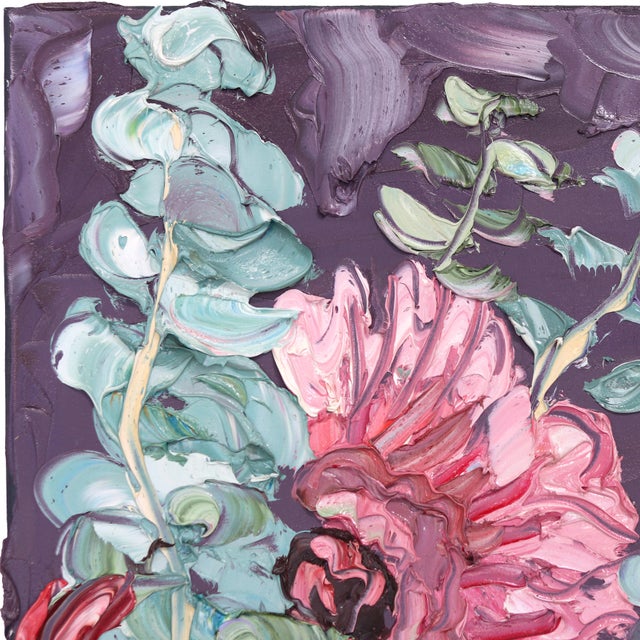 Flowers on Tuesday - Abstract Botanical Textured Still Life Thick Oil Painting by Sally West For Sale - Image 4 of 9