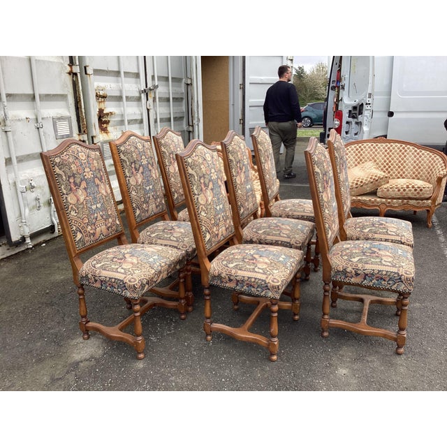 Set of 8 French Tapestry Dining Chairs For Sale - Image 9 of 12