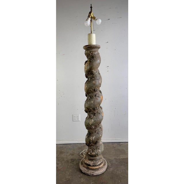 19th Century Italian Baroque Floor Lamp With Distressed Wood Base For Sale - Image 12 of 13