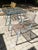 Rare French outdoor set attributed to René Malaval, model Radar, comprising one perforated metal table and two matching...