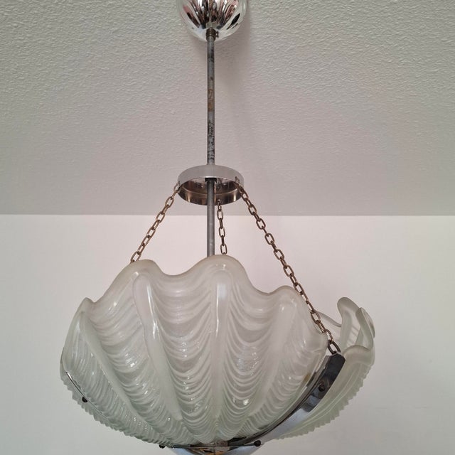 Art Deco Pendant Light with Shell-Shaped Glass Shade, 1930s For Sale - Image 11 of 17