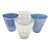 Set of Four Hand-Blown Frit Glass Tumblers in Blue and White For Sale