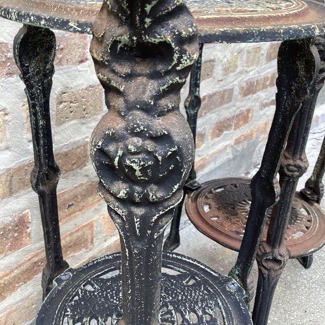 Metal Antique Set of Two Tiered Cast Iron Table/ Plant Stand Victorian Style For Sale - Image 7 of 12