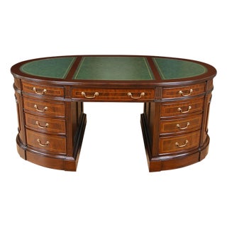 Green Leather Oval Partners Desk For Sale