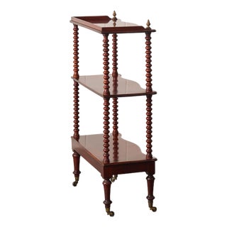 Late 19th Century Victorian Mahogany 3-Tier Whatnot With Bobbin Legs on Casters For Sale