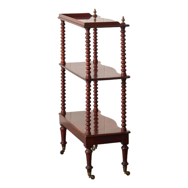 Late 19th Century Victorian Mahogany 3-Tier Whatnot With Bobbin Legs on Casters For Sale
